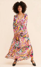 Anthropologie The Marais Printed Chiffon Maxi Dress‎ XS Boho Tiered Ruffle Photo 0
