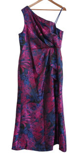 Adrianna Papell Size 20 Blue Pink Brocade Floral Formal Dress One Shoulder Photo 0