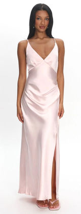 $115 NWT Selfie Leslie Marlie Side Pleat Maxi Dress Blush, L Photo 0