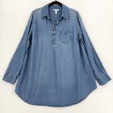 Liz Lange Maternity Target L Blue Chambray Lyocell Tunic Shirt Long Sleeve Chic Photo 0