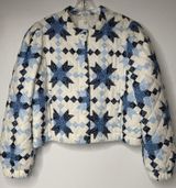 House Of Harlow 1960 Quilted Puffer Jacket Women L Cream Blue Retro Cottagecore Photo 0