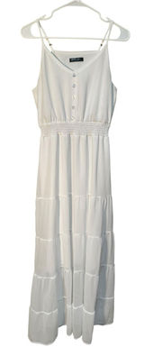 PrettyGarden Women's Size Small Sleeveless Midi Dress White Faux Button Smocked Photo 0