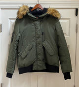 S13 Bomber Jacket Women M Olive Green Duck Feather Down Faux Fur Hooded Gorpcore Photo 0