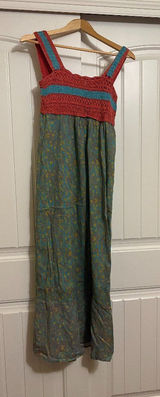 Sundance Boho Crochet Top Dress Size 2 Red Green Floral Print Skirt Maxi Length Photo 0
