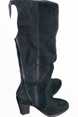 Vince Camuto Knee High Boots Suede Leather Heeled Boots Side Zip Black 8 NWOT Photo 0