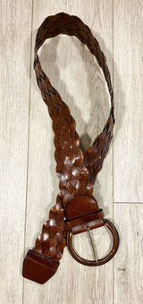 New York & Company BOHO Braided Leather Belt Cognac Brown Wide Woven L/XL Photo 0