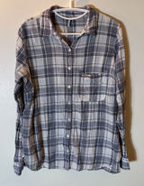 BKE Fitted Plaid Button‎ Down Shirt Blue Grey White Cotton Size Large Photo 0