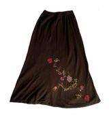 Vintage Y2K Dark Brown Embroidered Floral Knit Midi Skirt 🔥 Photo 0