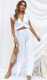 FANCYINN Womens Large Outfit Crop Top Side Slit Wide Leg Pants Set‎ Beach Photo 0