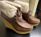 Size Us 8 Forever 21 Brown Faux Leather Fur Line Ankle Boots Women’s Lace Up . Photo 0