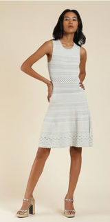 Lauren Ralph Lauren Silver Metallic Knit Pointelle Fit & Flare Festive Dress L Photo 0