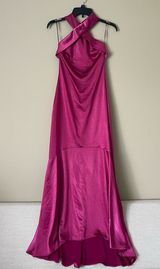 ELLIATT Dress Womens Extra Small Magenta Evening Gown Satin Halter Neck Floor Le Photo 0