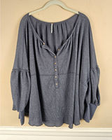 Free People Womens Blue Poppy Seed Oversized Marla Henley Tunic Top Medium Photo 0