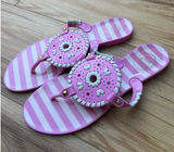 Jack Rogers Georgica Jelly Sandals Pink White Striped Whipstitch Studded Sz 7 Photo 0