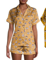 Averie Amara Evil Eye Satin Short Pajama Set Bronze Gold Size Medium Photo 0