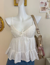 aeropostale white crochet eyelet lace babydoll cami top size s tiered ruffle hem Photo 0