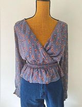 Japna Floral V Neck Shirt Smocked Waist Long Sleeve Womens Blouse Photo 0