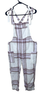 Aerie Womens Plaid Tie Shoulder Bib Overalls Purple White Size Small Relaxed Photo 0