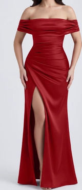 NWT OYS Size XL Red Elegant Off Shoulder High Split Bodycon Evening Maxi Dress Photo 0