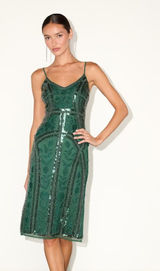 New Lulus Alluring Green Sequin Embroidered Midi Dress Size Large MSRP $89 Photo 0