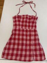 Reformation Halter Plaid Mini Dress 4 Red 100% Linen Festival Travel Vacation Photo 0
