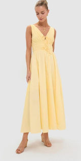 Tuckernuck Moon River Light Yellow V-Neck Maxi Dress Size M cottagecore spring Photo 0