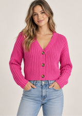 American Eagle XS Hot Pink Ribbed Knit Cropped Cardigan Button Front V-Neck NWOT Photo 0
