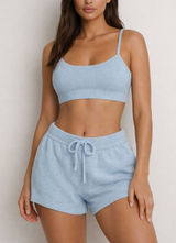 Skims Light Blue Cozy Knit Tank and Shorts Set Size S Photo 0