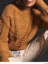Anthropologie Women's Chunky Cropped Cable-Knit Bobble Balloon Sleeve Sweater Photo 0