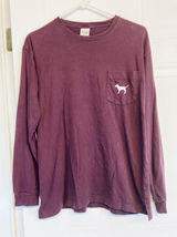 PINK Victoria's Secret Long Sleeve T-Shirt Women XS Plum Pocket Graphic Tee‎ Photo 0