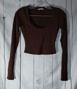 Reformation Paige Brown Ribbed Scoop Neck Long-Sleeve 90’s Y2K Neutral Crop Top Photo 0