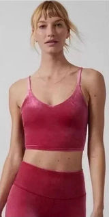 Athleta Womens Elation V-Neck Crushed‎ Velvet Crop Workout Tank Top Size M Pink Photo 0