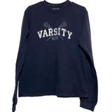 Abercrombie & Fitch Varsity Sweatshirt 100% Cotton Crew Neck Embroidered Navy L Photo 0