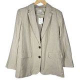 A New Day Womens Linen Blend Blazer Beige Tan Two Button‎ Jacket Size M Photo 0