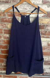 Navy Razor Back Loose Fitting Workout Top with Pockets Size S Blue Photo 0