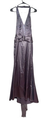 Vintage Lenovia Y2K Charcoal Gray Halter Formal Dress Gown Sequin Ruched Photo 0