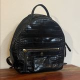 Tory Burch Croc Embossed Black Leather Mini Backpack Purse Gold Logo Casual Luxe Photo 0