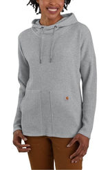 Carhartt Womens M Relaxed Fit Heavyweight Waffle Knit Thermal Hoodie Gray Cotton Photo 0