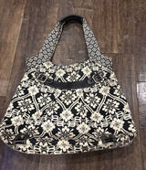FOSSIL Vintage Women's Shoulder Bag Purse‎ ~HOBO~Black And Cream~Quilted~Floral Photo 0