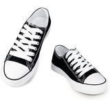 Women’s Size 8 Black Canvas Sneakers – Classic Low Top Casual Shoes Photo 0