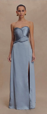 Meshki Larissa Satin Maxi Dress With Ruched Petals in Frosted Blue Photo 0