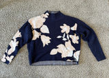 Maeve Floral Mock-Neck Women's Sweater in Navy and Cream Photo 0