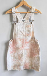 Wild Fable Tie Dye Denim Overall Pinafore Dress Peach Olive Green Mini Medium Photo 0