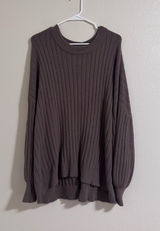 aerie Ribbed Oversized Crewneck Sweater in Chocolate Brown Photo 0