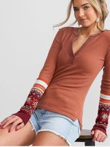 Free People We The Free Mikah Thermal Top Knit Cuff Sleeves Boho Grunge Gorpcore Photo 0