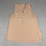 Pleione Blouse Womens S Beige V-Neck Sleeveless Tunic Lace Trim Anthropologie Photo 0