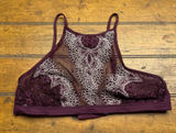 Victoria's‎ Secret Burgundy Lace Mesh Halter Bralette Bra Top M Photo 0