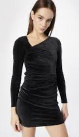 Abercrombie & Fitch Asymmetrical Black Velvet Mini Dress Long Sleeve Size XL Photo 0