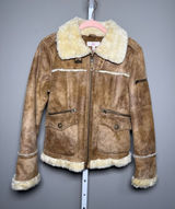JLO Faux Suede Penny Lane Shearling Jacket‎ Brown M 70's Boho Almost Famous Photo 0