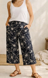 Vtg Softwear by Mark Singer Pants Women L Black Floral Wide Leg Cropped USA Y2K Photo 0